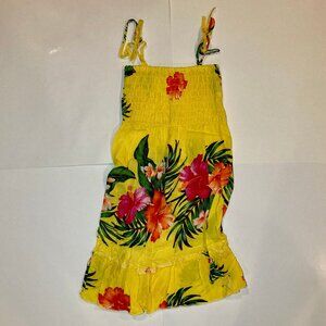 Girl's Spaghetti Strap Dress Hawaiian Summer Yellow Pink Orange Hibiscus Size 6